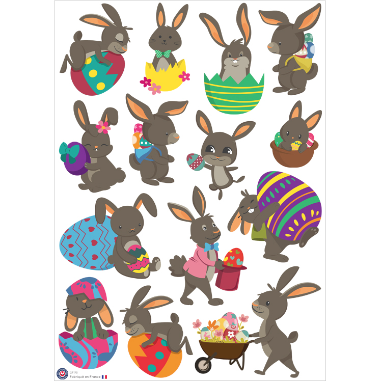 14 maxi stickers décoratifs Lapins de Pâques