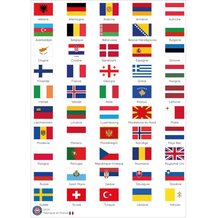 Gommettes drapeaux Pays d'Europe | Les gommettes françaises | Gommettes made in France