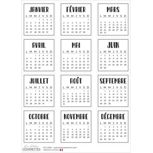 Stickers autocollants Calendrier 2026 | Les P'tites Gommettes